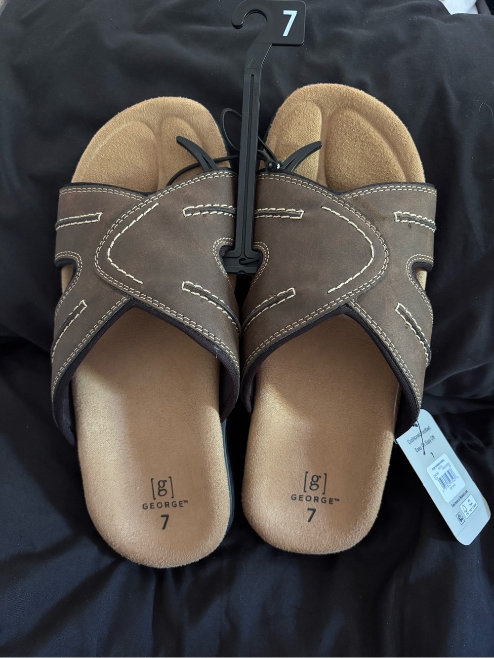 George Men’s Brown Cushioned Slide Sandals Size 7 New With Tags